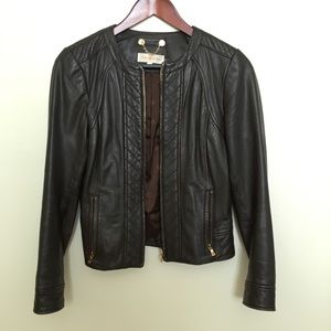 TORY BURCH chocolate brown classic leather jacket